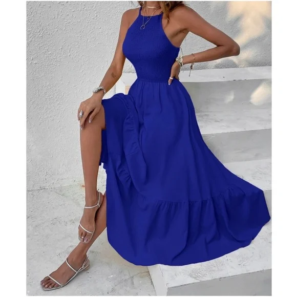 Boho Ruffle Hem Cami Solid Maxi Dress - Picture 6 of 13